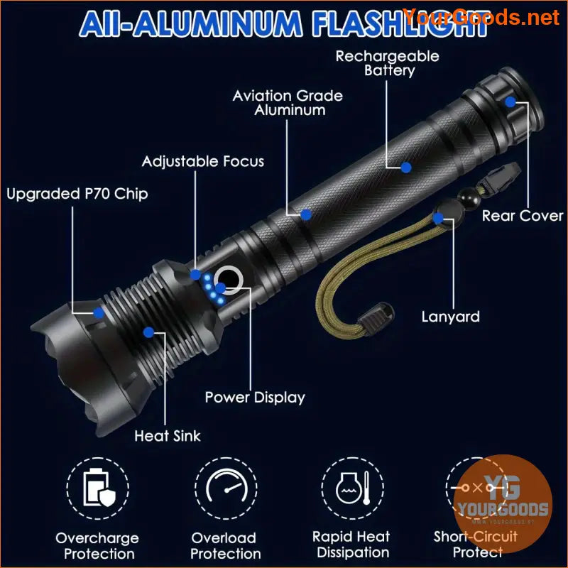 High Power Rechargeable LED Flashlight with Red Light Mode - YourGoods Online Shop