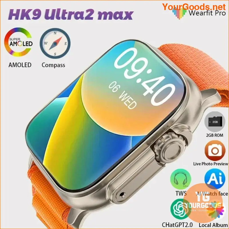 HK9 Ultra 2 Max AMOLED Smartwatch 2GB ROM NFC Compass - YourGoods Online Shop