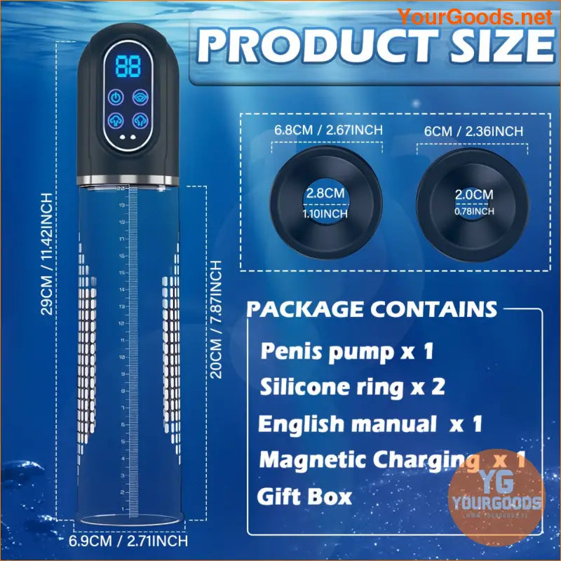 IPX7 Waterproof Magnetic Rechargeable Penis Pump with Silicone Rings - YourGoods Online Shop