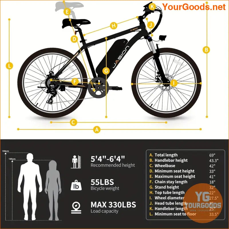 Jasion EB5 Plus 275 Electric Mountain Bike 500W 20 MPH - YourGoods Online Shop