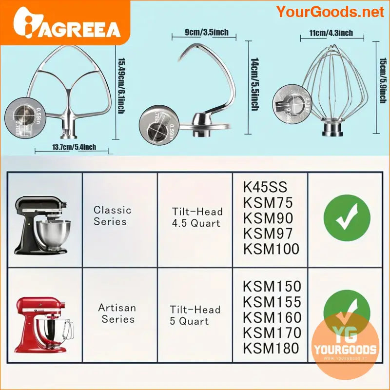 Kitchen Aid Compatible Stainless Steel Mixing Beater Set - YourGoods Online Shop