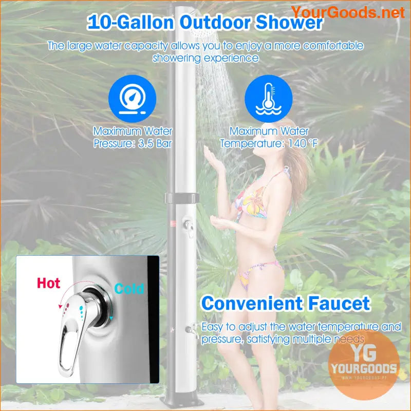 10 Gallon Solar Heated Outdoor Camping Shower System - YourGoods Online Shop