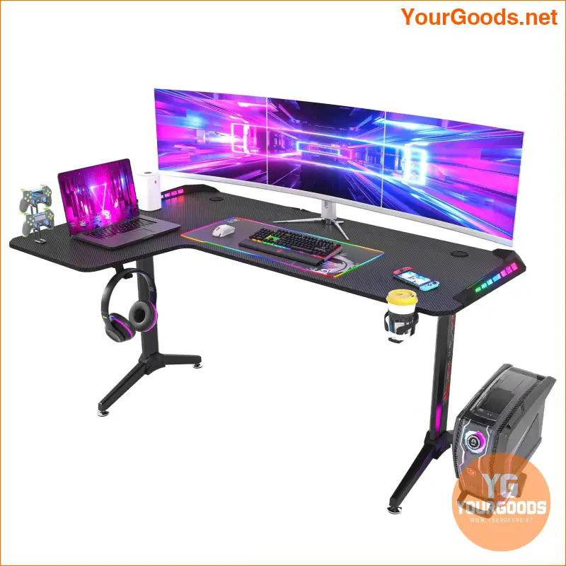 Large Standing Desk L Shaped 60 Inch Gaming Desk Rising Sit Stand Up Corner Desk with RGB LED Lights for Computer Home