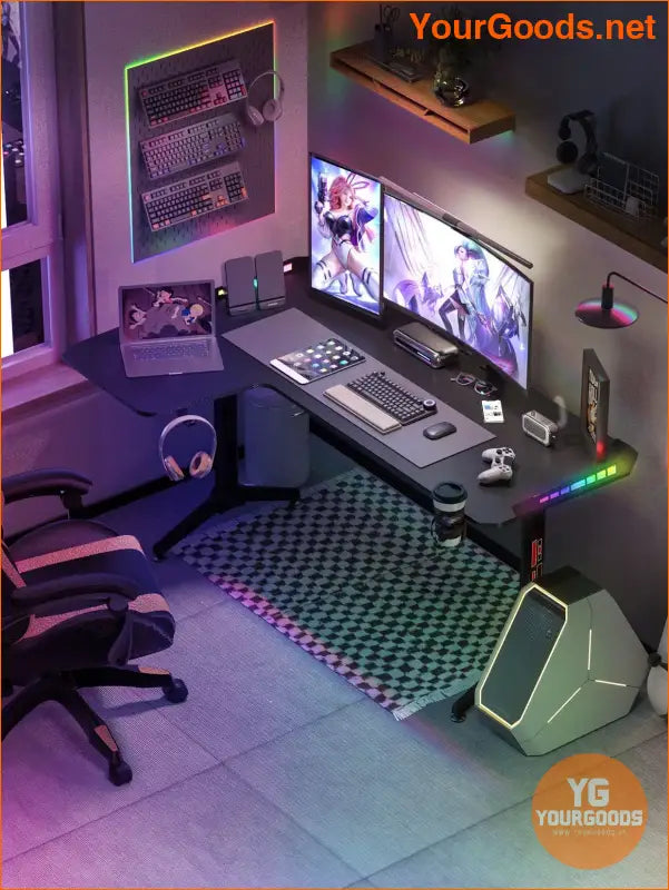 Large Standing Desk L Shaped 60 Inch Gaming Desk Rising Sit Stand Up Corner Desk with RGB LED Lights for Computer Home