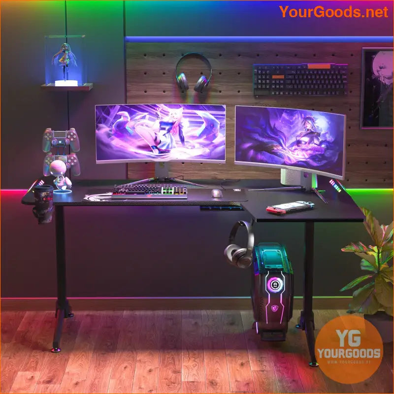 Large Standing Desk L Shaped 60 Inch Gaming Desk Rising Sit Stand Up Corner Desk with RGB LED Lights for Computer Home