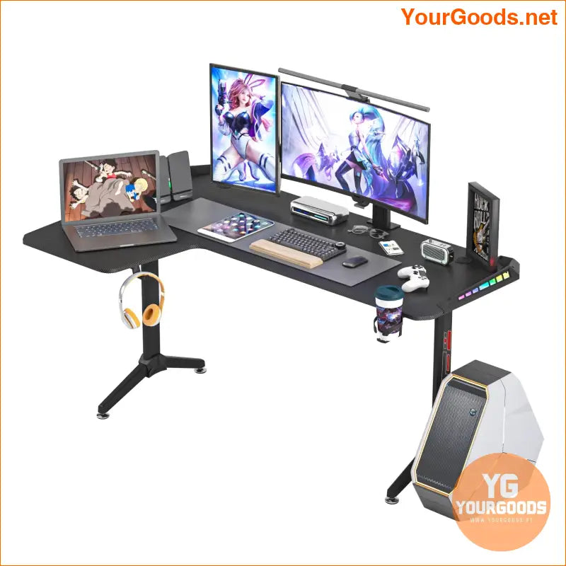 Large Standing Desk L Shaped 60 Inch Gaming Desk Rising Sit Stand Up Corner Desk with RGB LED Lights for Computer Home