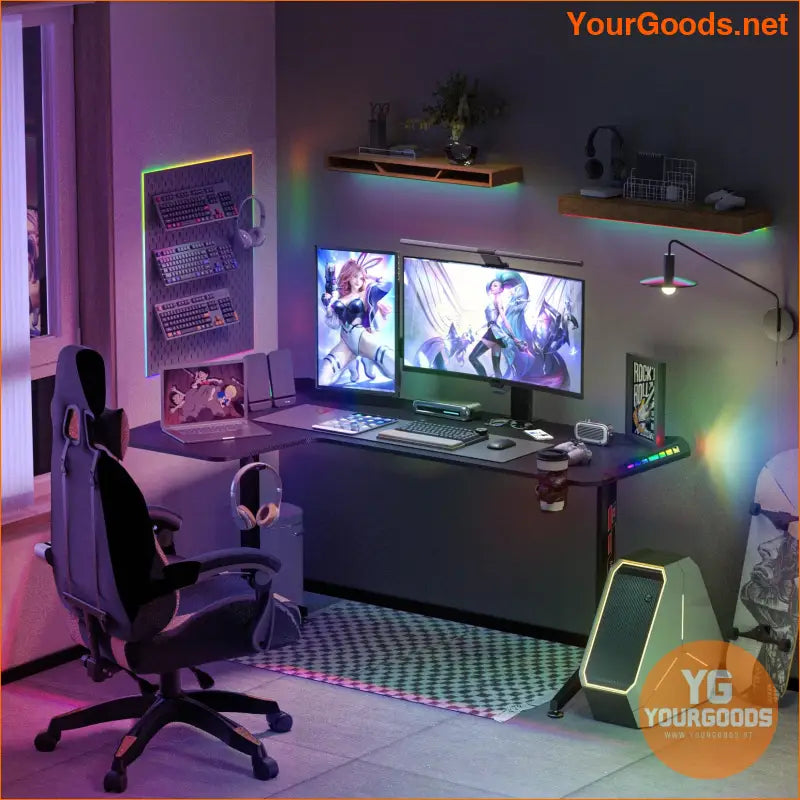 Large Standing Desk L Shaped 60 Inch Gaming Desk Rising Sit Stand Up Corner Desk with RGB LED Lights for Computer Home