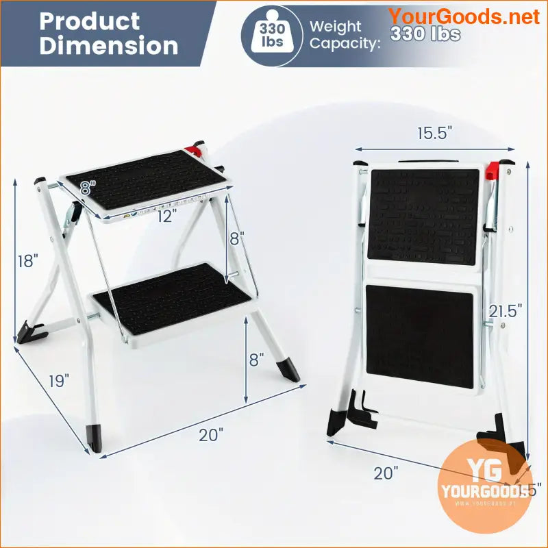 Lifezeal Folding Step Stool 2 Step 330lb Capacity Anti-Slip Handle - YourGoods Online Shop