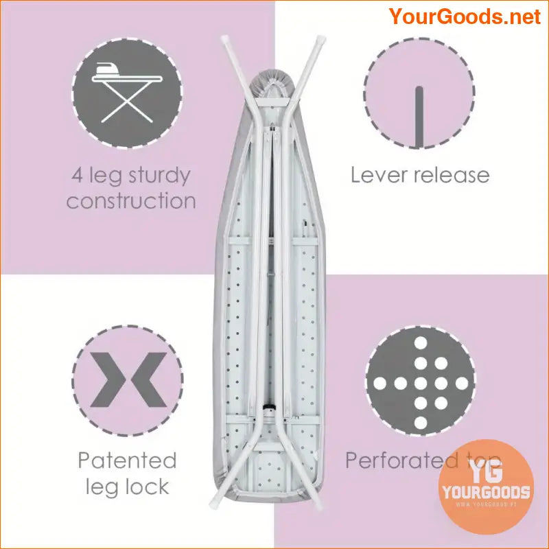 Light Grey Ironing Board with Cover and Pad 4 Steel Legs - YourGoods Online Shop