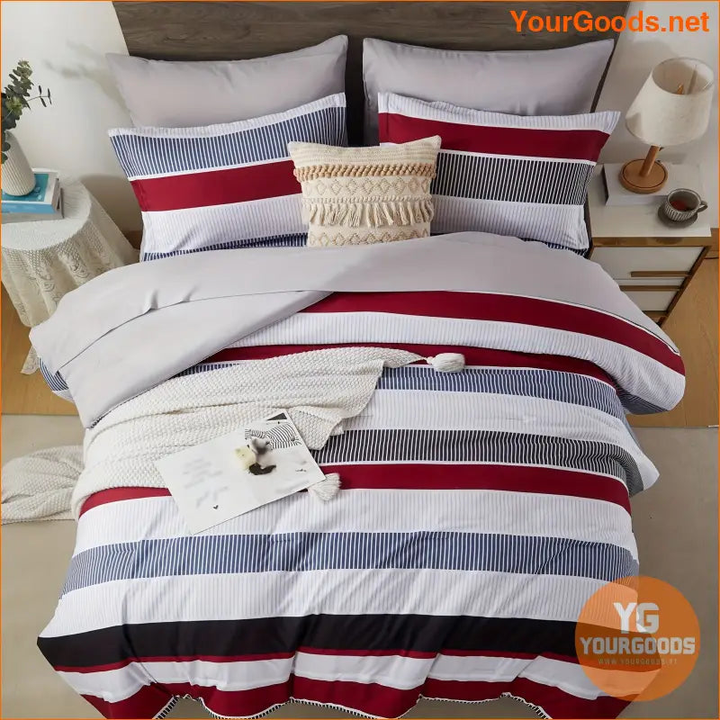 Luxurious 7Piece Striped Comforter Set AllSeason Hypoallergenic Machine Washable - YourGoods Online Shop