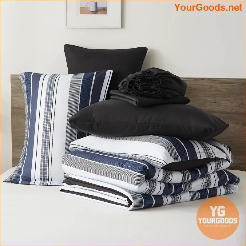 Luxurious 7Piece Striped Comforter Set AllSeason Hypoallergenic Machine Washable - YourGoods Online Shop