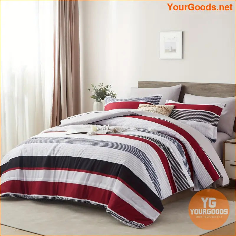 Luxurious 7Piece Striped Comforter Set AllSeason Hypoallergenic Machine Washable - YourGoods Online Shop