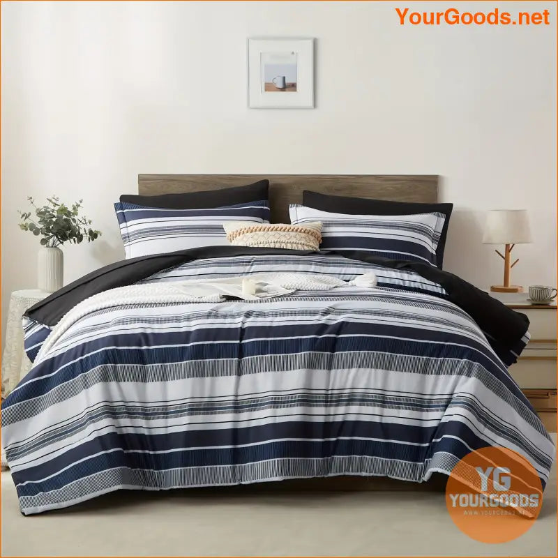 Luxurious 7Piece Striped Comforter Set AllSeason Hypoallergenic Machine Washable - YourGoods Online Shop