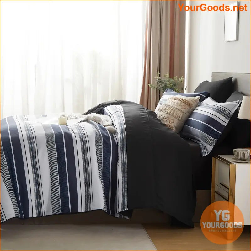 Luxurious 7Piece Striped Comforter Set AllSeason Hypoallergenic Machine Washable - YourGoods Online Shop