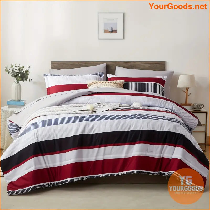 Luxurious 7Piece Striped Comforter Set AllSeason Hypoallergenic Machine Washable - YourGoods Online Shop