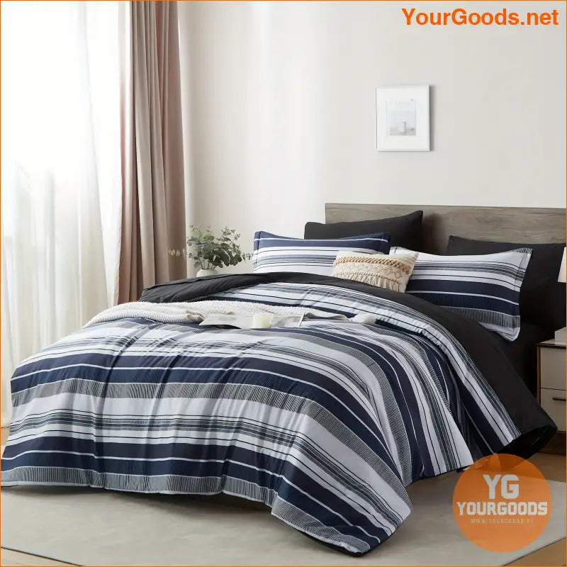 Luxurious 7Piece Striped Comforter Set AllSeason Hypoallergenic Machine Washable - YourGoods Online Shop