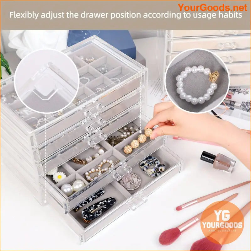 Luxurious Gray Acrylic Jewelry Organizer Box with Velvet Holder - YourGoods Online Shop