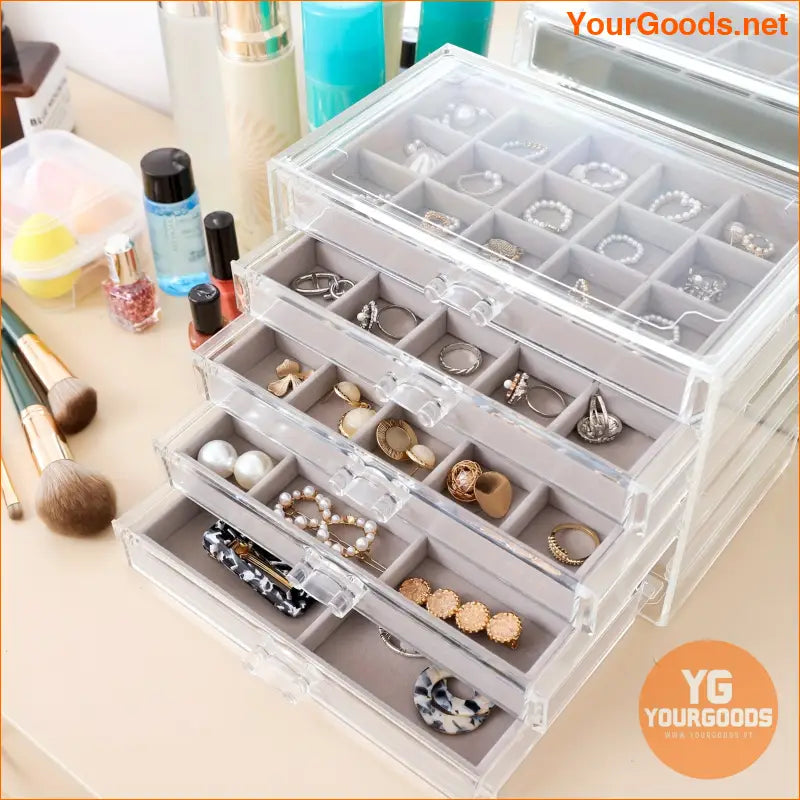 Luxurious Gray Acrylic Jewelry Organizer Box with Velvet Holder - YourGoods Online Shop