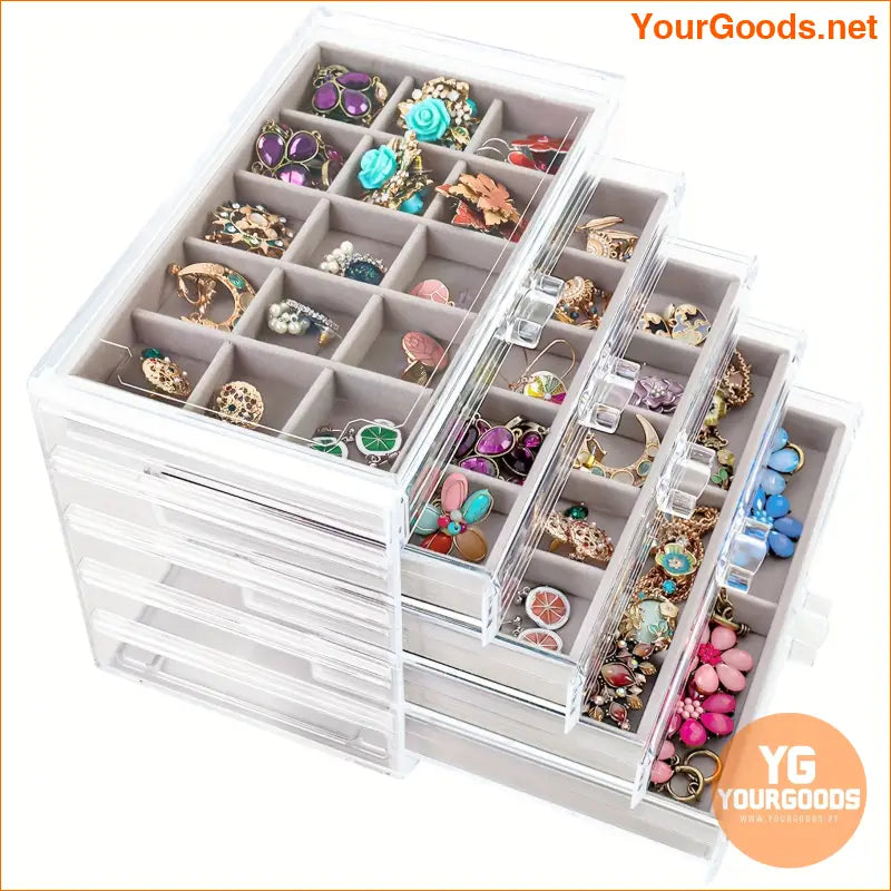 Luxurious Gray Acrylic Jewelry Organizer Box with Velvet Holder - YourGoods Online Shop