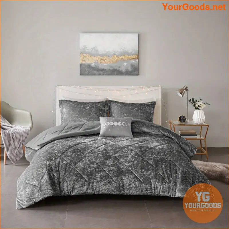 Luxurious Grey Velvet Duvet Cover YearRound Comfort - YourGoods Online Shop