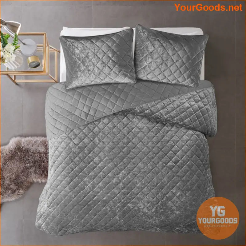 Luxurious Grey Velvet Duvet Cover YearRound Comfort - YourGoods Online Shop