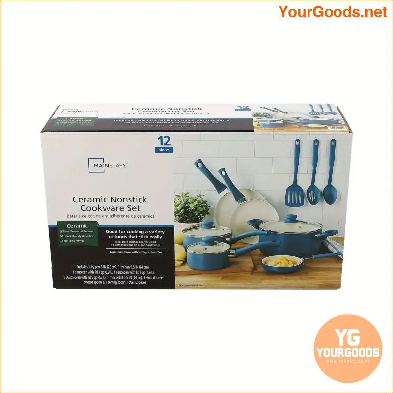 Mainstays Corsair Nonstick 12Piece Ceramic Cookware Set - YourGoods Online Shop