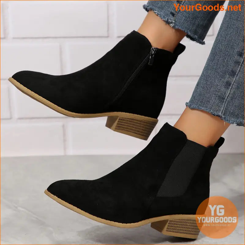 MidHeel Chunky Chelsea Boots Stretch Pointed Toe - YourGoods Online Shop