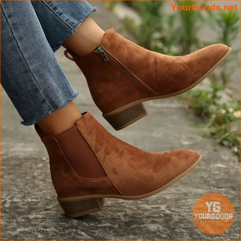 MidHeel Chunky Chelsea Boots Stretch Pointed Toe - YourGoods Online Shop