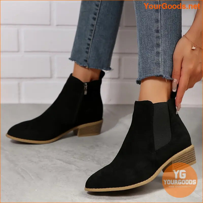 MidHeel Chunky Chelsea Boots Stretch Pointed Toe - YourGoods Online Shop