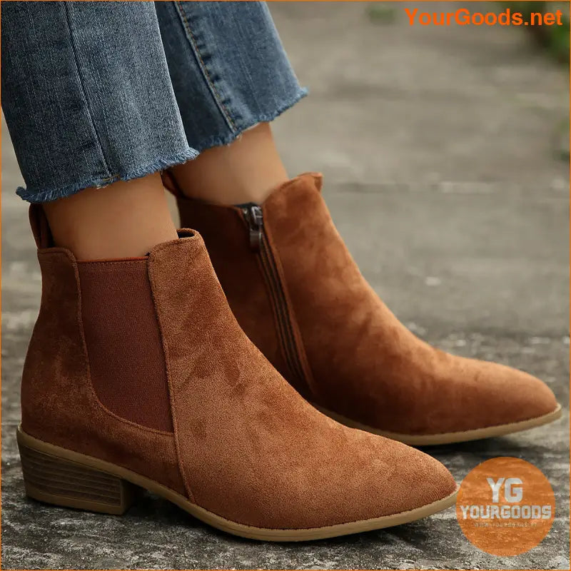 MidHeel Chunky Chelsea Boots Stretch Pointed Toe - YourGoods Online Shop