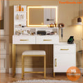 Modern White Gold Vanity Desk with Lights and Power Outlet - YourGoods Online Shop