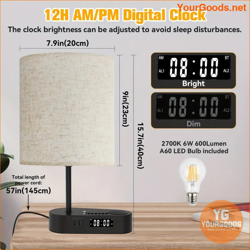 Multifunctional Dimmable Fabric Lamp with Alarm Clock Speaker - YourGoods Online Shop