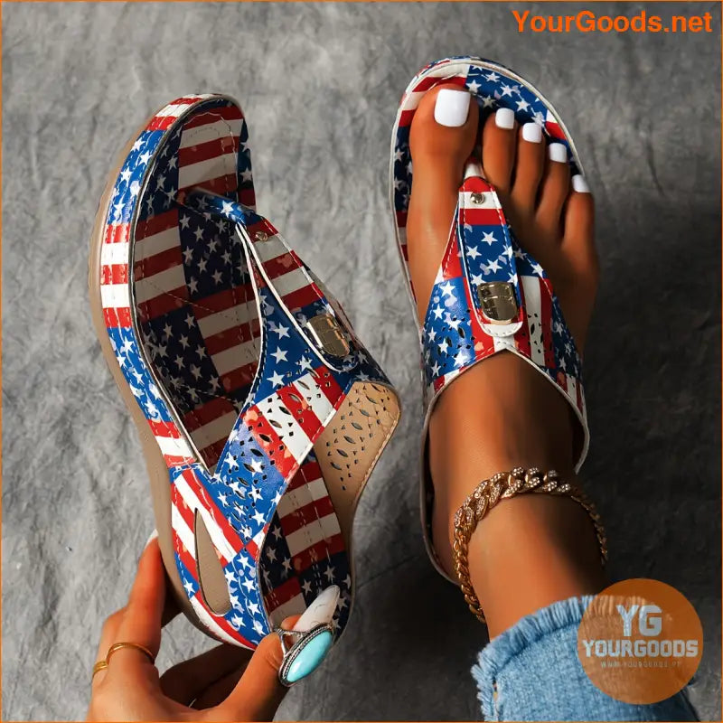 Patriotic Wedge Flip Flops Womens Independence Day Sandals - YourGoods Online Shop