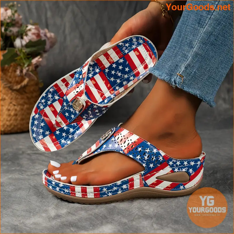 Patriotic Wedge Flip Flops Womens Independence Day Sandals - YourGoods Online Shop