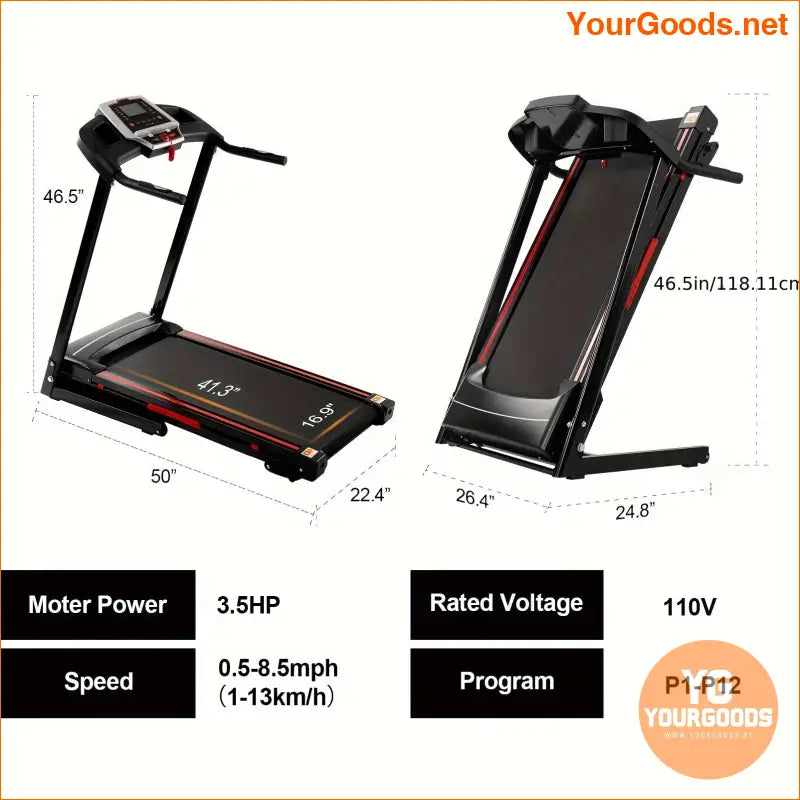 Portable 35HP Electric Treadmill with Incline Heart Rate Monitor - YourGoods Online Shop