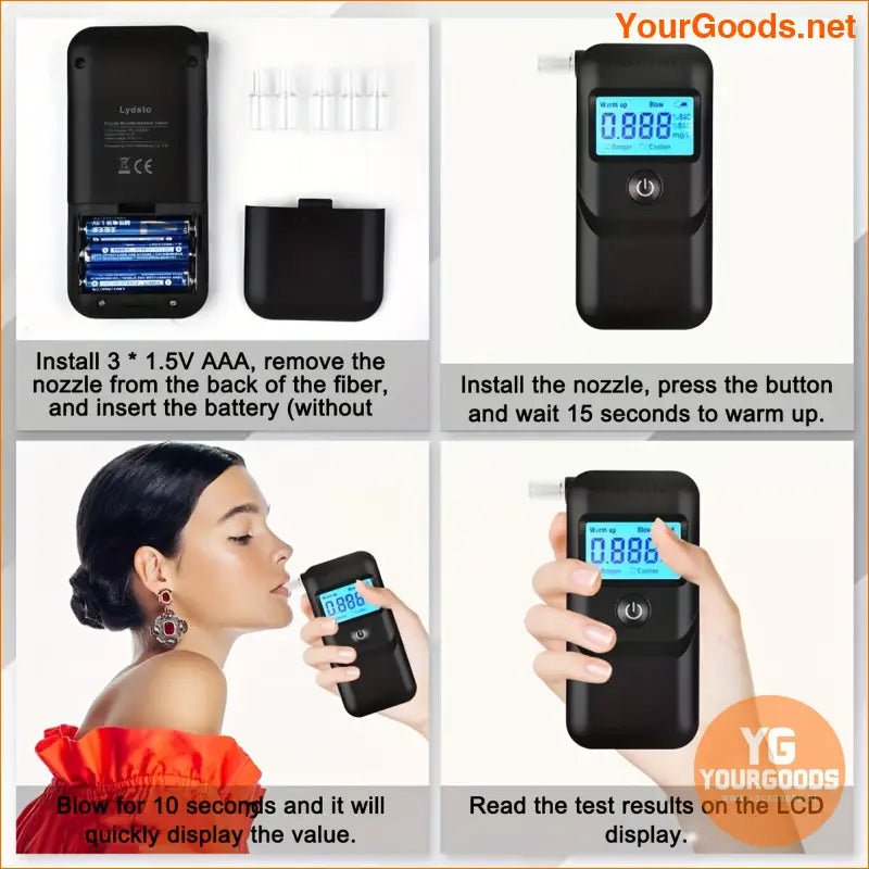 Portable Digital Alcohol Tester with LCD Display 5 Mouth pieces - YourGoods Online Shop