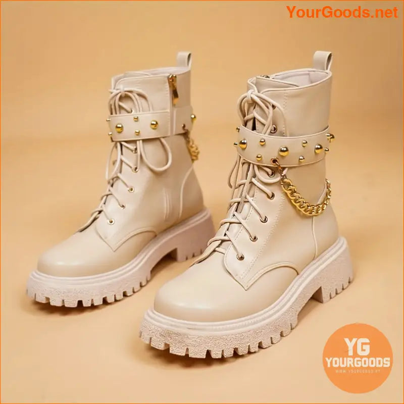 Punk Studded Chain Decor Combat Boots for Women - YourGoods Online Shop