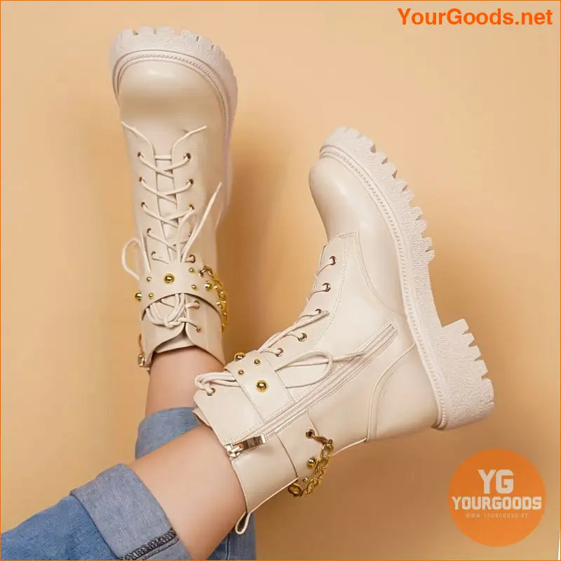 Punk Studded Chain Decor Combat Boots for Women - YourGoods Online Shop