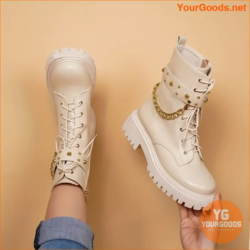 Punk Studded Chain Decor Combat Boots for Women - YourGoods Online Shop