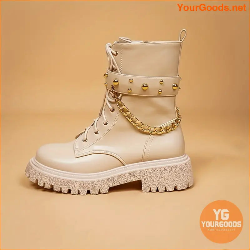 Punk Studded Chain Decor Combat Boots for Women - YourGoods Online Shop