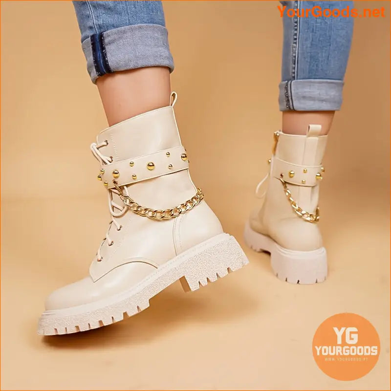 Punk Studded Chain Decor Combat Boots for Women - YourGoods Online Shop