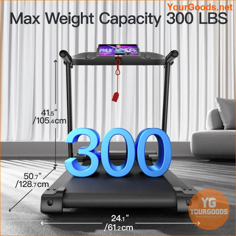 Quiet 30HP Foldable Treadmill with Heart Monitor 300 LBS Capacity - YourGoods Online Shop