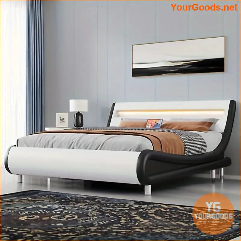 Quoyad Queen Bed with Ergonomic Headboard and LED White