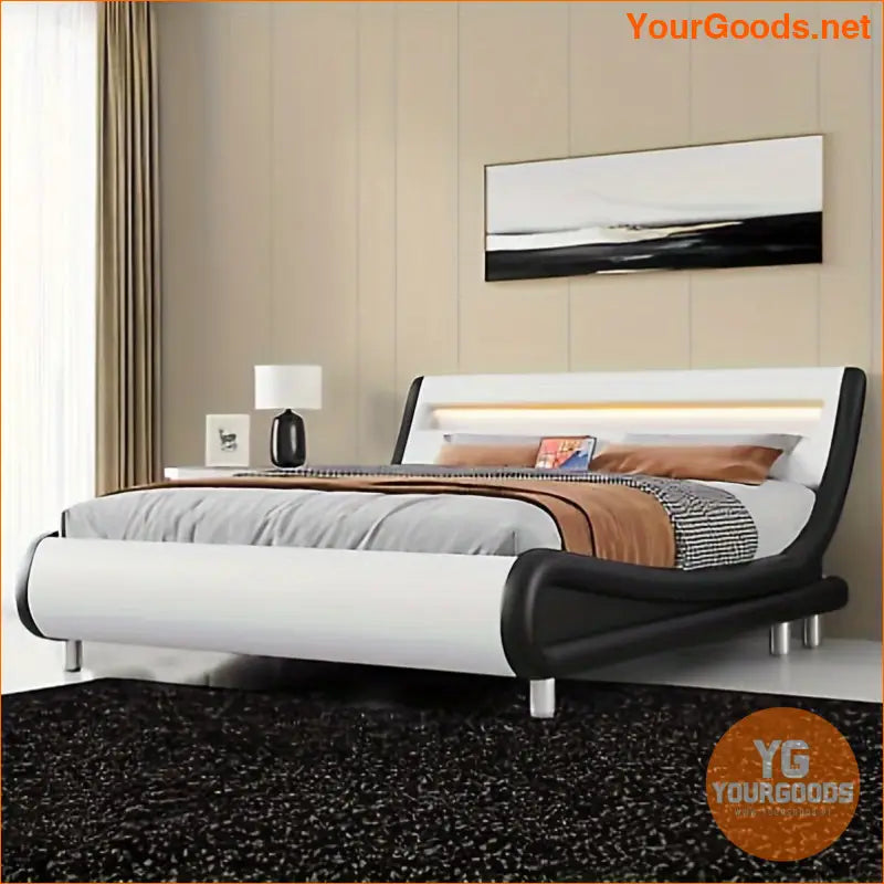 Quoyad Queen Bed with Ergonomic Headboard and LED White - YourGoods Online Shop