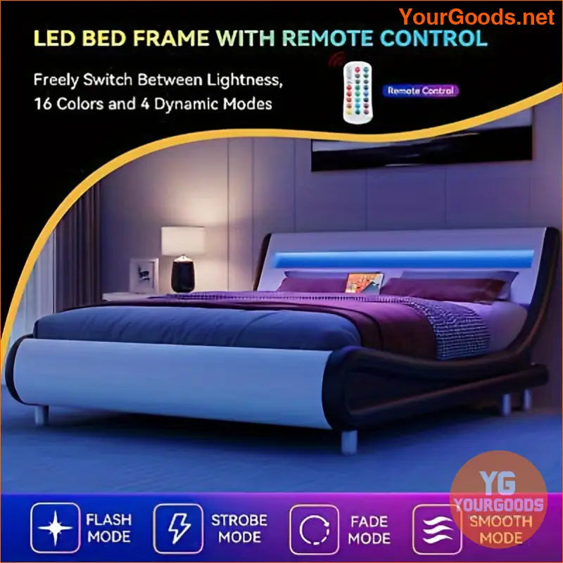 Quoyad Queen Bed with Ergonomic Headboard and LED White - YourGoods Online Shop