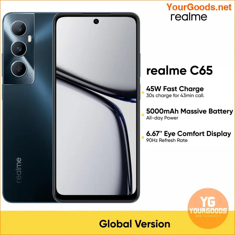 Realme C65 6GB128GB Global Unlocked 4G Smartphone 50MP AI Camera 5000mAh NFC Black - YourGoods Online Shop