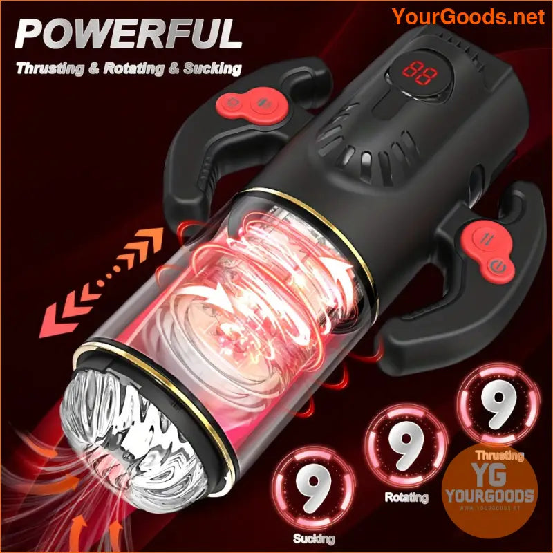 Rechargeable 9x Thrusting Rotating Male Masturbator with LCD Display - YourGoods Online Shop