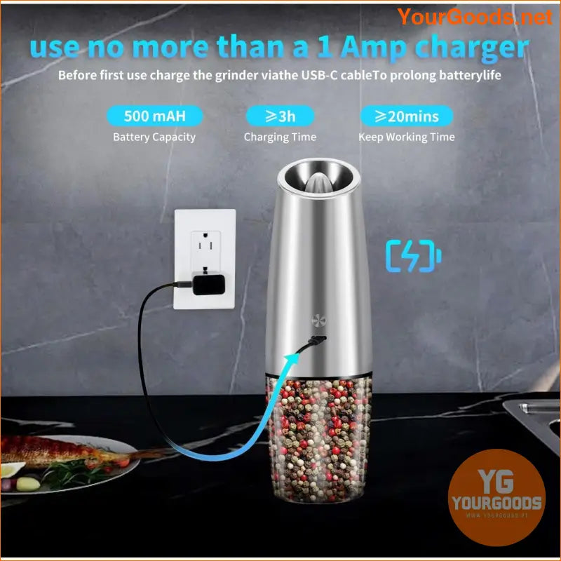 Rechargeable Electric Salt and Pepper Grinder Set with LED Light - YourGoods Online Shop