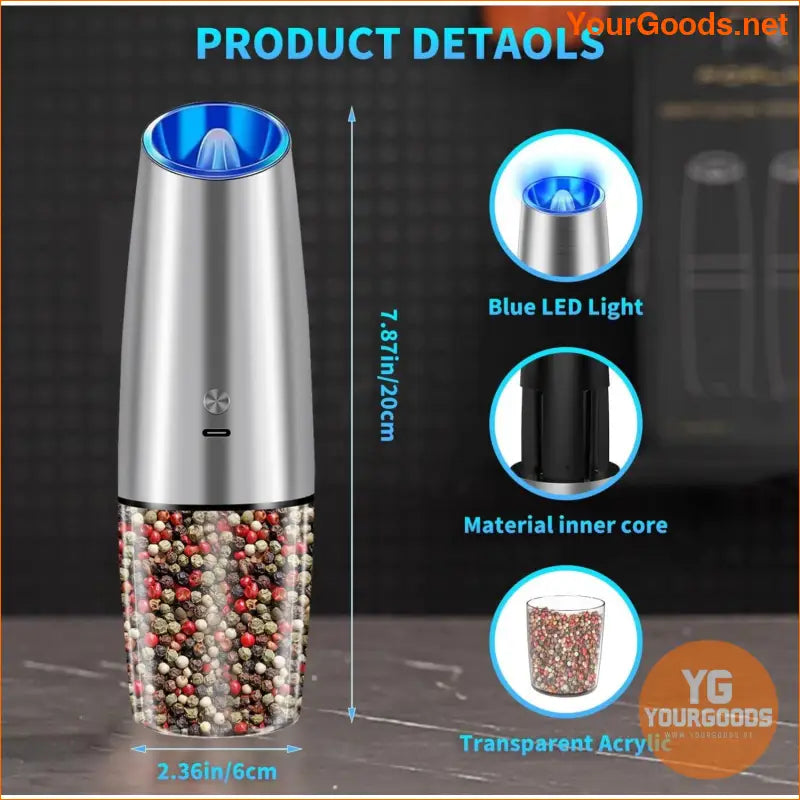 Rechargeable Electric Salt and Pepper Grinder Set with LED Light - YourGoods Online Shop