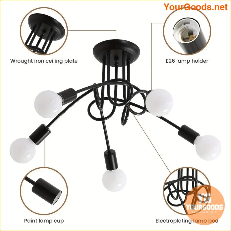 Retro 5 Light Industrial Black Chandelier Bulbs Excluded - YourGoods Online Shop